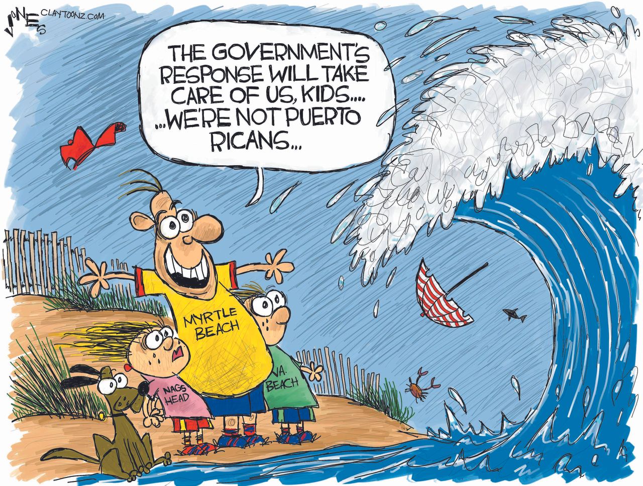 Political cartoon U.S. Hurricane Florence Puerto Rico FEMA Trump response