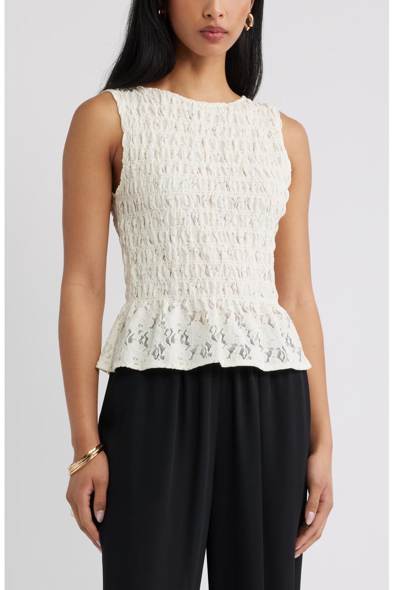Smocked Lace Peplum Top
