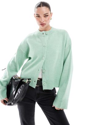 Asos Design Crew Neck Cardigan in Green