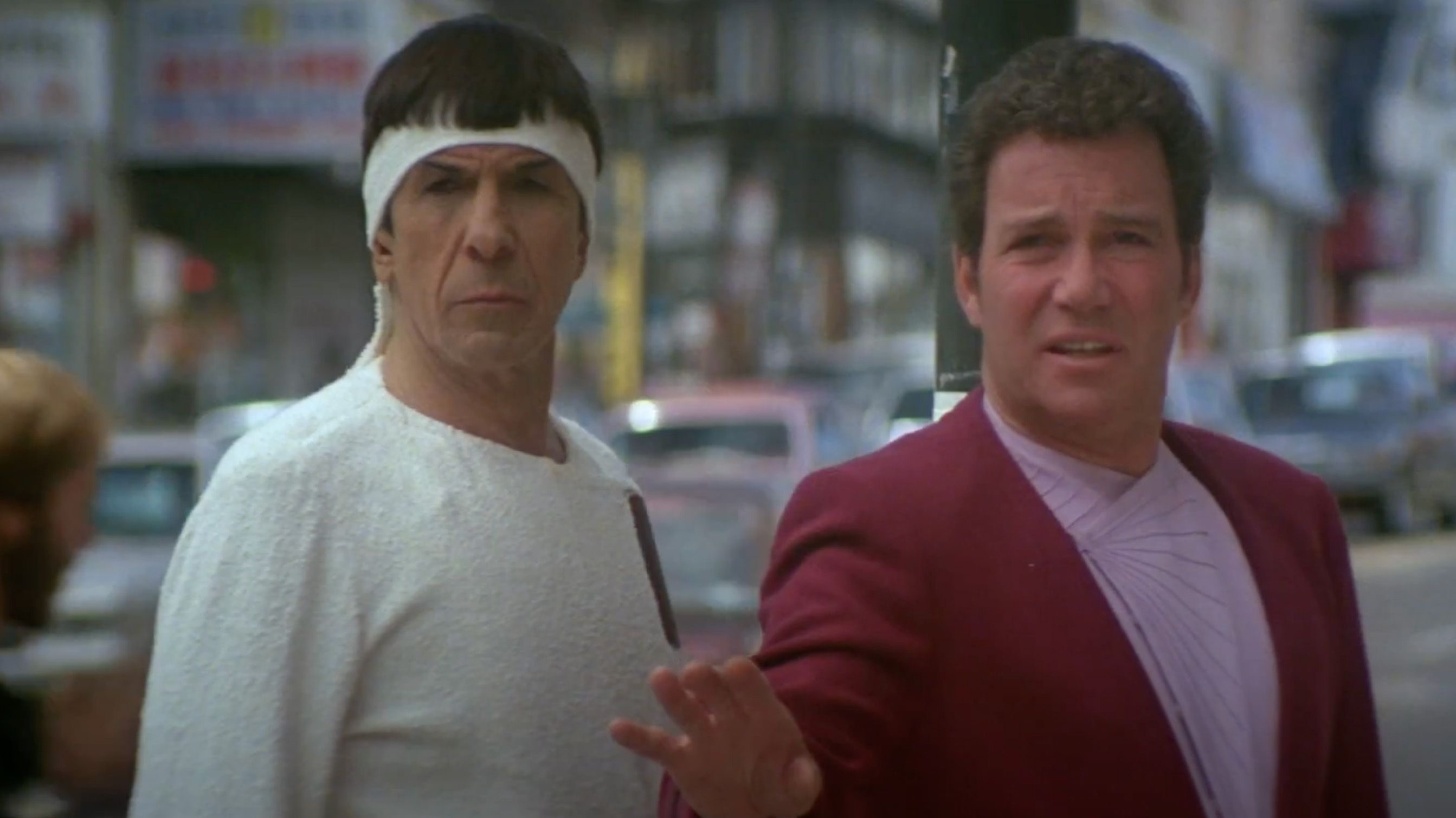 Spock (Leonard Nimoy) and Captain Kirk (William Shatner) in Star Trek IV: The Voyage Home.