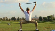 Manuel Angel Jimenez carrying out one of his warm-up exercises