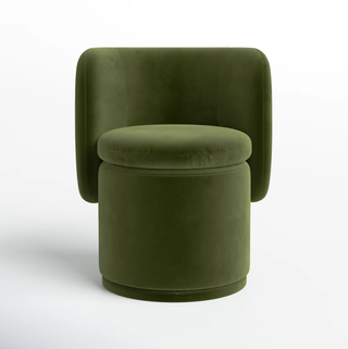 Green velvet accent chair.