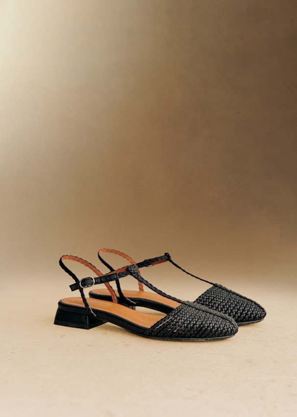 Aurore Low Sandal - Black Woven - Sheepskin - Cézanne