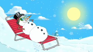 A snowman bathing in the sun in S'Winter in Phineas and Ferb.