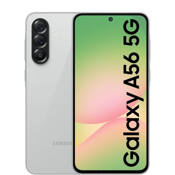 Galaxy A56 in silver on white background