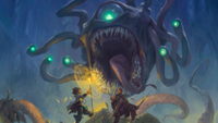 A beholder opens it spiked maw to devour some unwitting adventurers in D&D's 2024 Monster Manual.