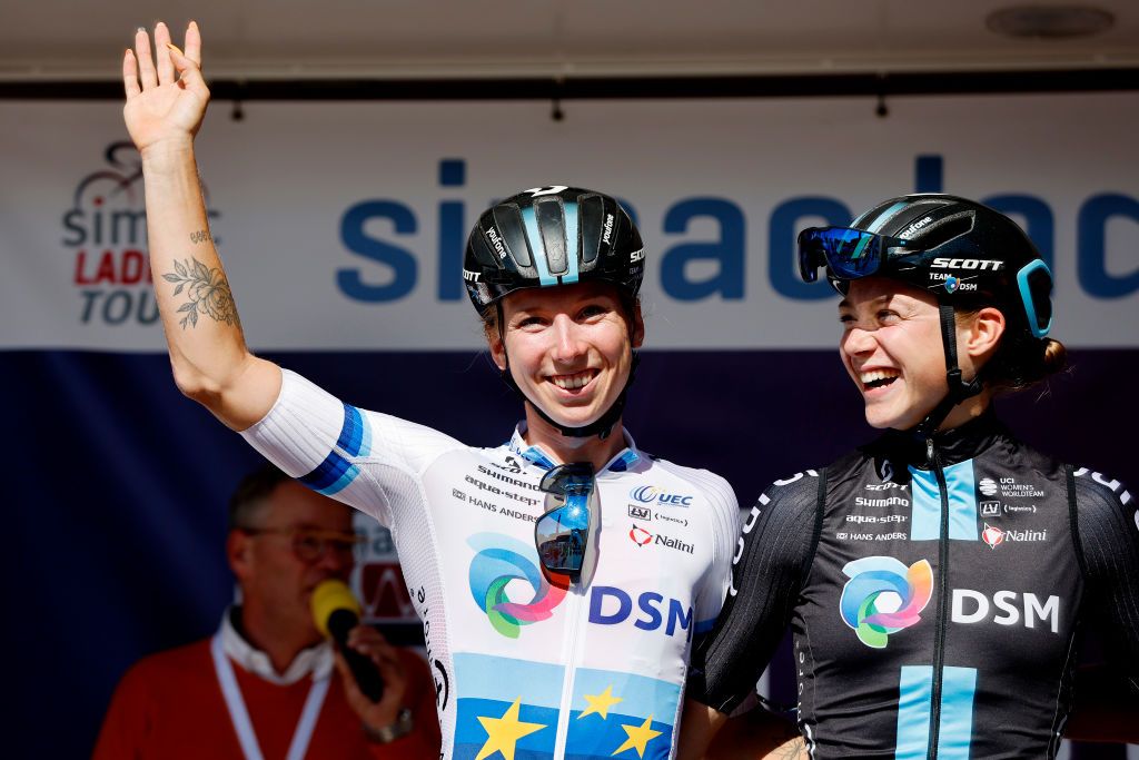 LELYSTAD NETHERLANDS AUGUST 30 Lorena Wiebes of Netherlands and Team DSM during the team presentation prior to the 25th Simac Ladies Tour 2022 Stage 1 a 1412km stage from Lelystad to Lelystad SLT2022 UCIWWT on August 30 2022 in Lelystad Netherlands Photo by Bas CzerwinskiGetty Images