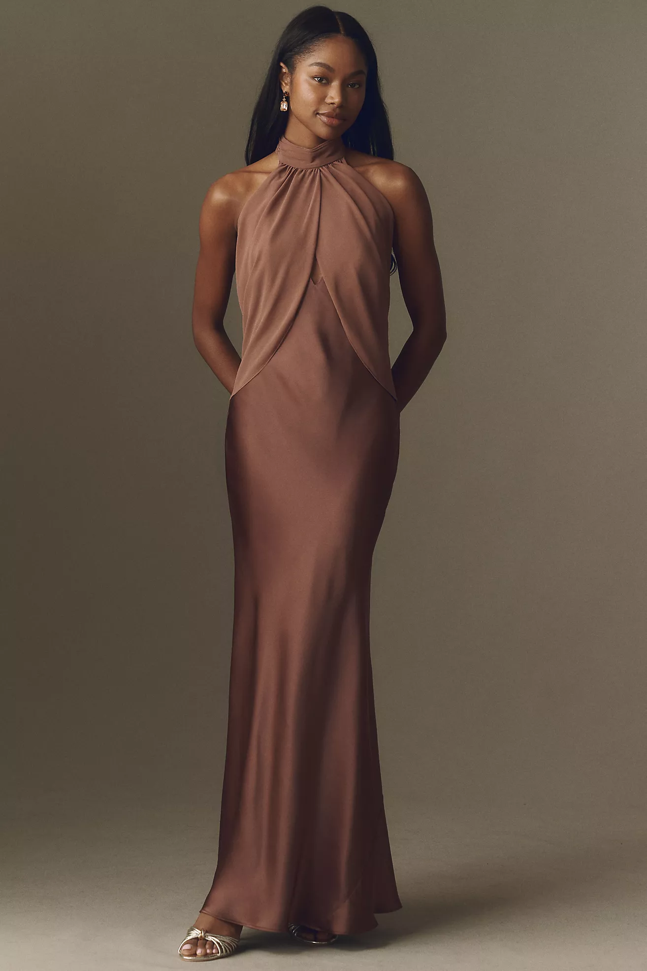 Bhldn Chiffon Satin Halter-Neck Gown