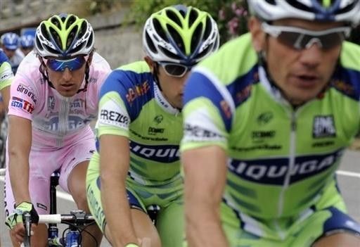 Franco Pellizotti (Liquigas) was well protected on his first day in pink.