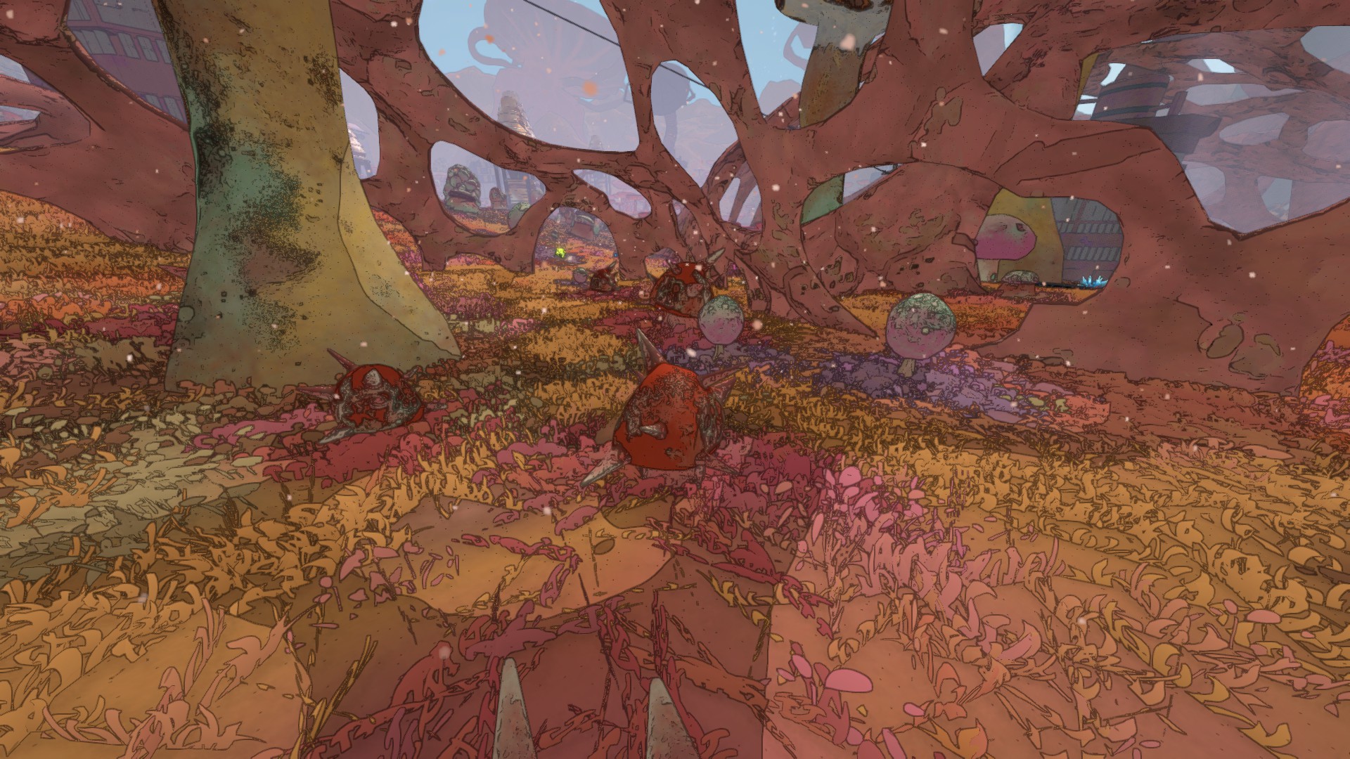 Concept art and screenshots from sci-fi shooter Mycopunk