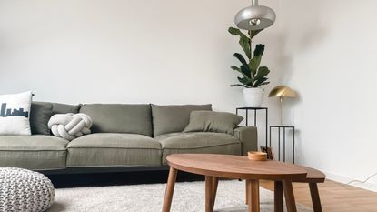 a clean living room with a neutral color palette