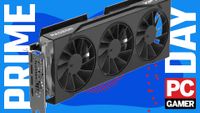 XFX graphics card on a blue Prime Day background.
