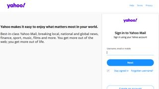 Website screenshot for Yahoo Mail.