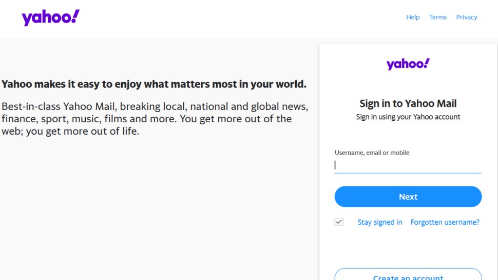 Website screenshot for Yahoo Mail.