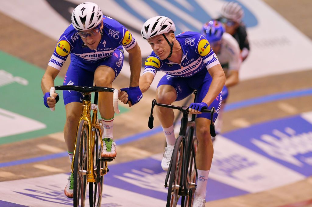 Iljo Keisse (right) and partner Elia Viviani on their way to winning the title at the 2018 Gent Six