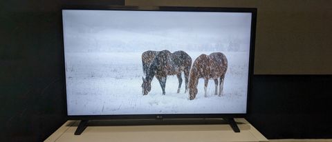 LG 32LQ6300 hero image with horses in snow on screen 
