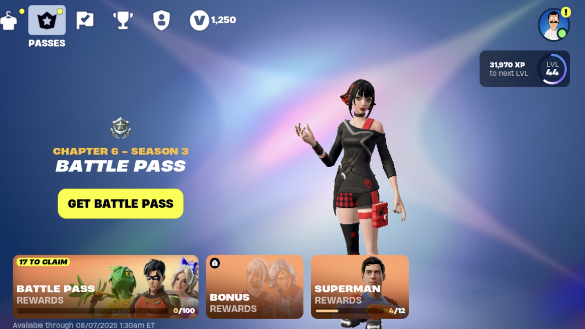 The Fortnite Battle Pass screen