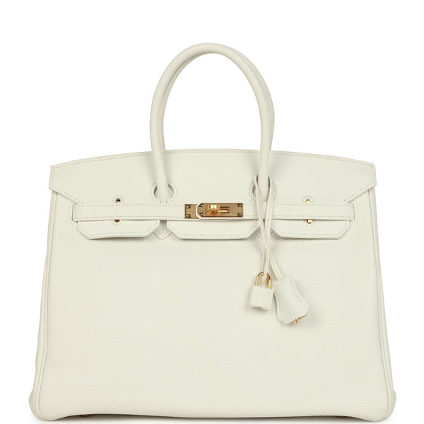 Pre-Owned Hermes Birkin 35 White Clemence Gold Hardware