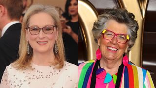 Meryl Streep and Prue Leith wearing geometric eyeglasses frames