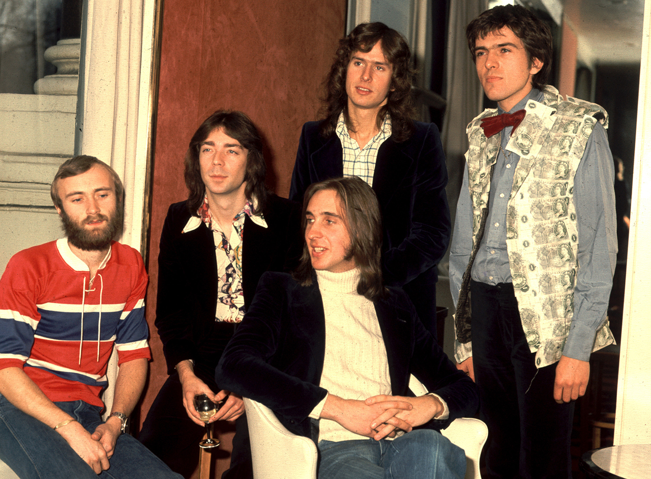 Phil Collins, Steve Hackett, Mike Rutherford, Tony Banks and Peter Gabriel of Genesis in 1975 (Photo by Chris Walter/WireImage)