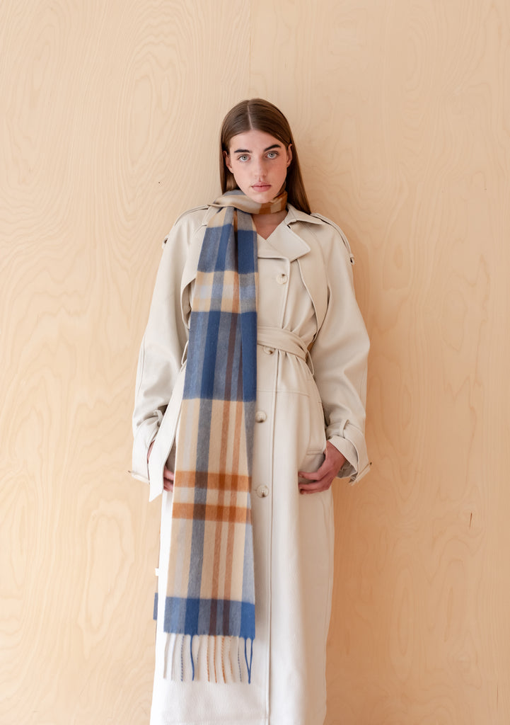 Lambswool Skinny Scarf in Camel Modern Tartan