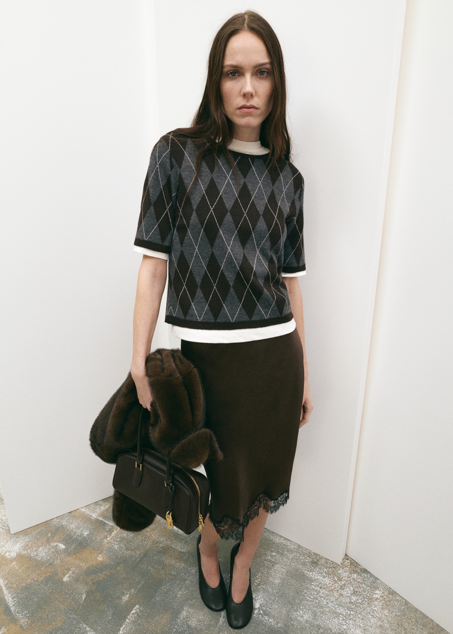 Short-Sleeved Argyle Sweater - Women | Mango Usa