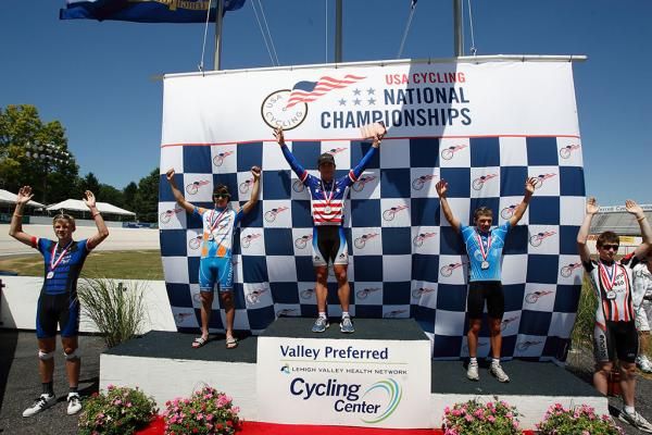 15-16 Mens Omnium Podium, L to R - Zachary Carlson, Michael Dessau, Caleb Koch, Greg Ratzell, Daniel Kosykh