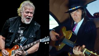 LEfT: Randy Bachman and (cropped out) Fred Turner of Bachman & Turner perform on stage at High Voltage Festival in Victoria Park on July 25, 2010 in London, UK.; RIGHT: Neil Young poses for a portrait circa 1988 in Los Angeles, California 