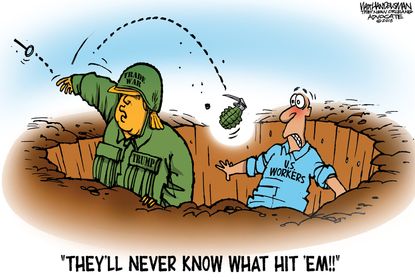 Political cartoon US Trump workers trade war tariffs
