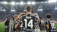 Image from the Coppa Italia 2024 Final, with a Sony Burano camera being used on a gimbal to film the celebrating Juventus team