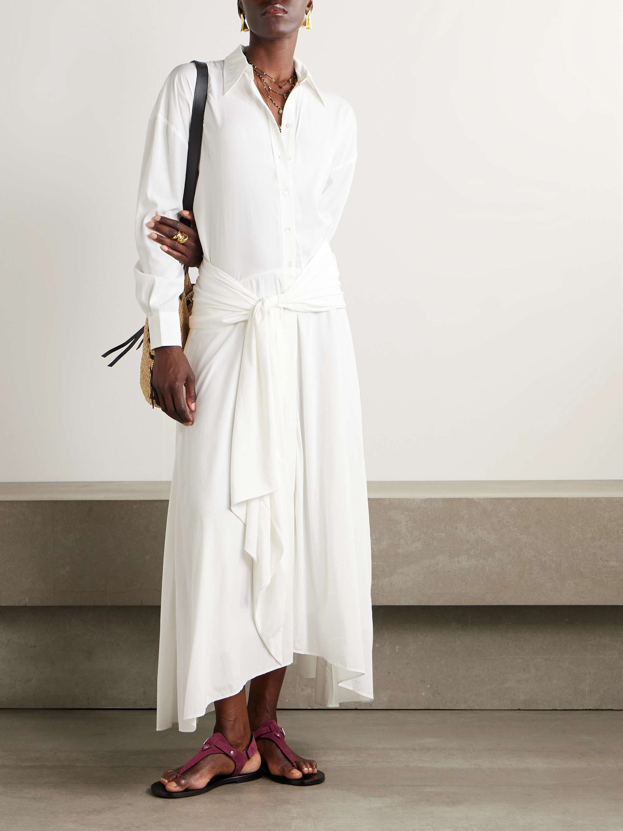 Samantha Belted Asymmetric Modal-Blend Midi Shirt Dress