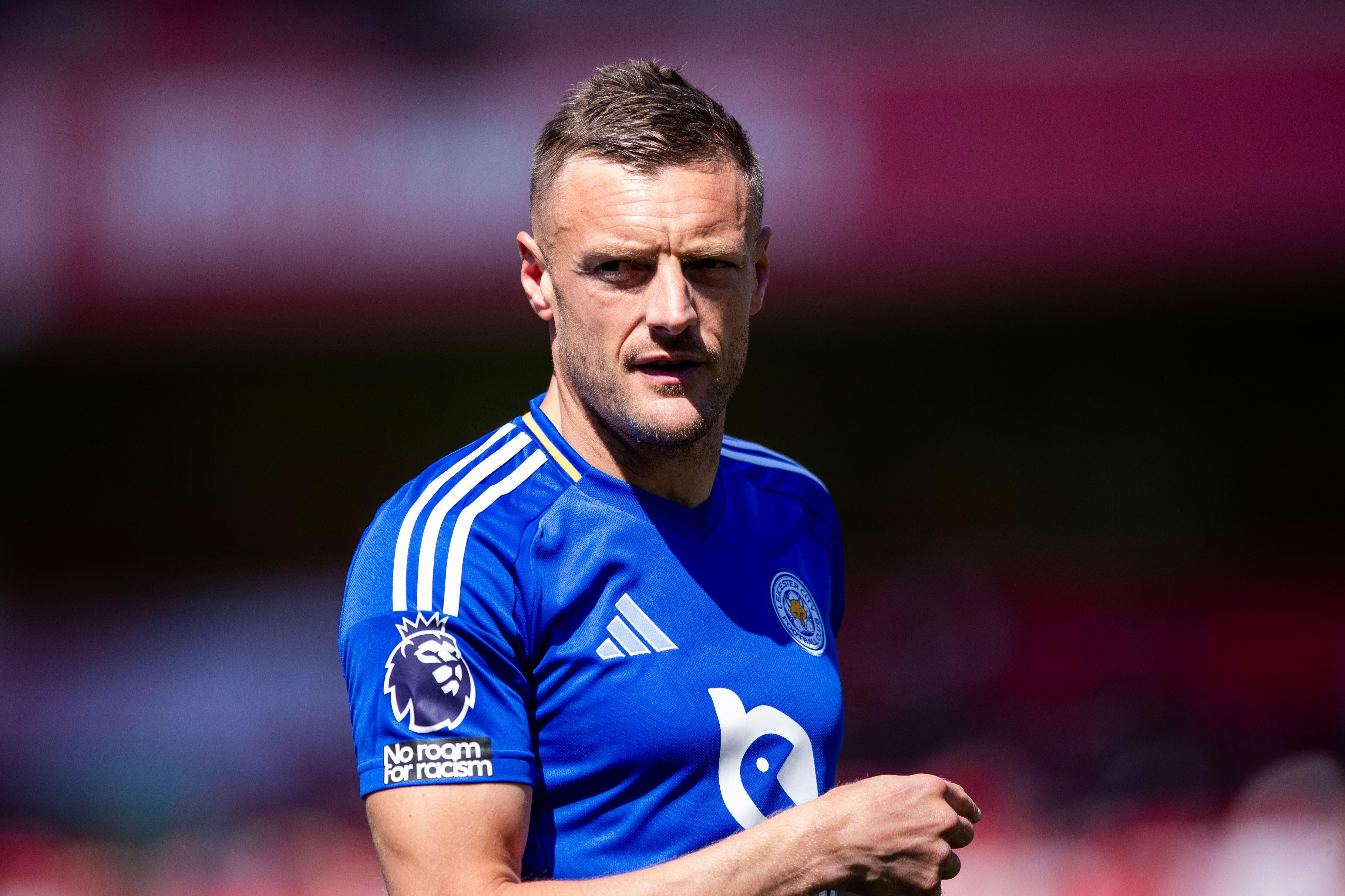 Jamie Vardy playing for Leicester against Nottingham Forest, May 2025