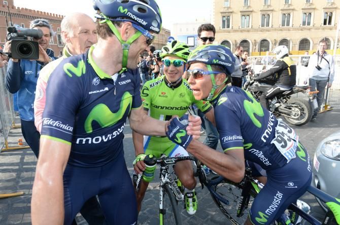 Nairo Quintana congratulates Alejandro Valverde