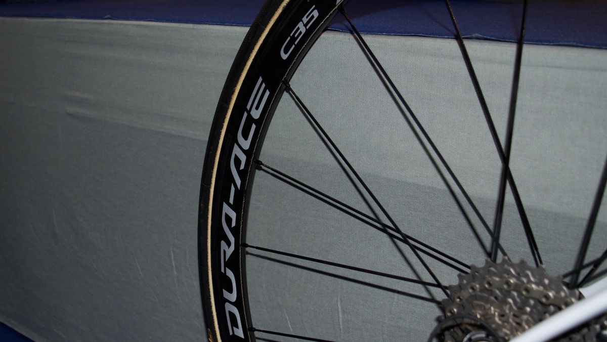Richie Porte rolls on Dura-Ace C35 wheels.