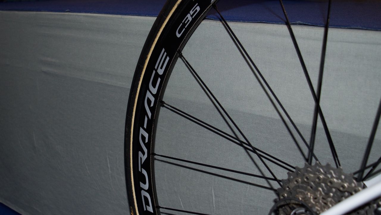 Richie Porte rolls on Dura-Ace C35 wheels.
