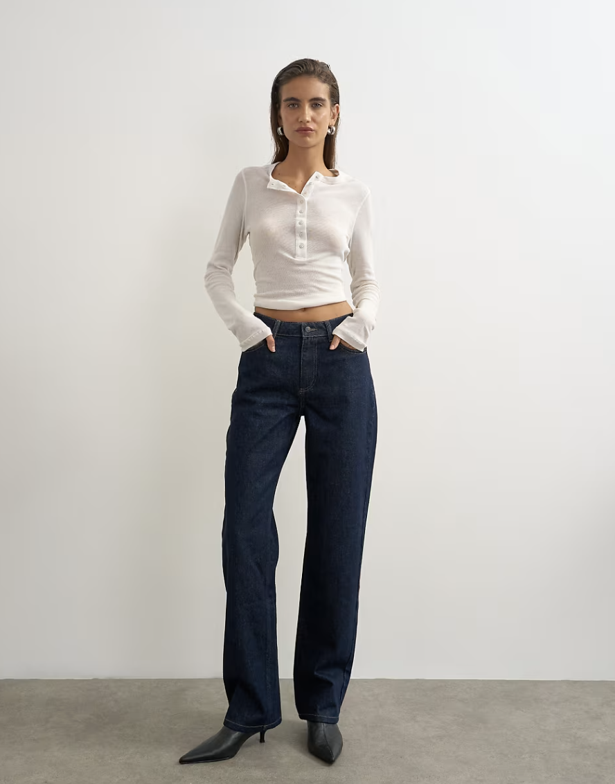 TOPSHOP, Vintage straight mid rise jean in rinse indigo