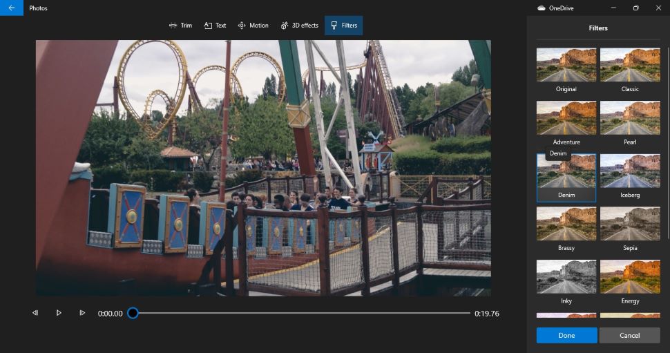 Screenshot of editing in Microsoft Video editor