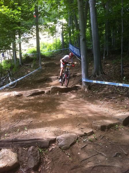 Christoph Sauser (Specialized) nails a quick downhill section of the cross country course