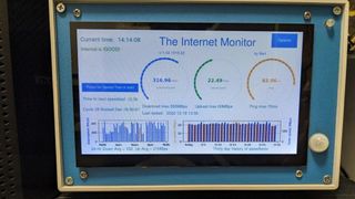 A close up image showing a display with various charts and graphs tracking the performance of an internet connection