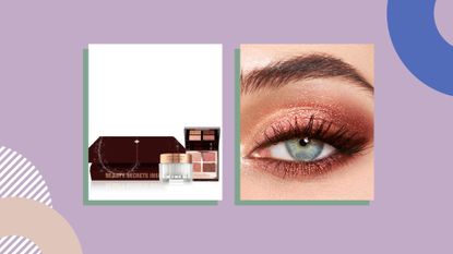 the Charlotte Tilbury mystery box with the palette of pops eye look on a purple background