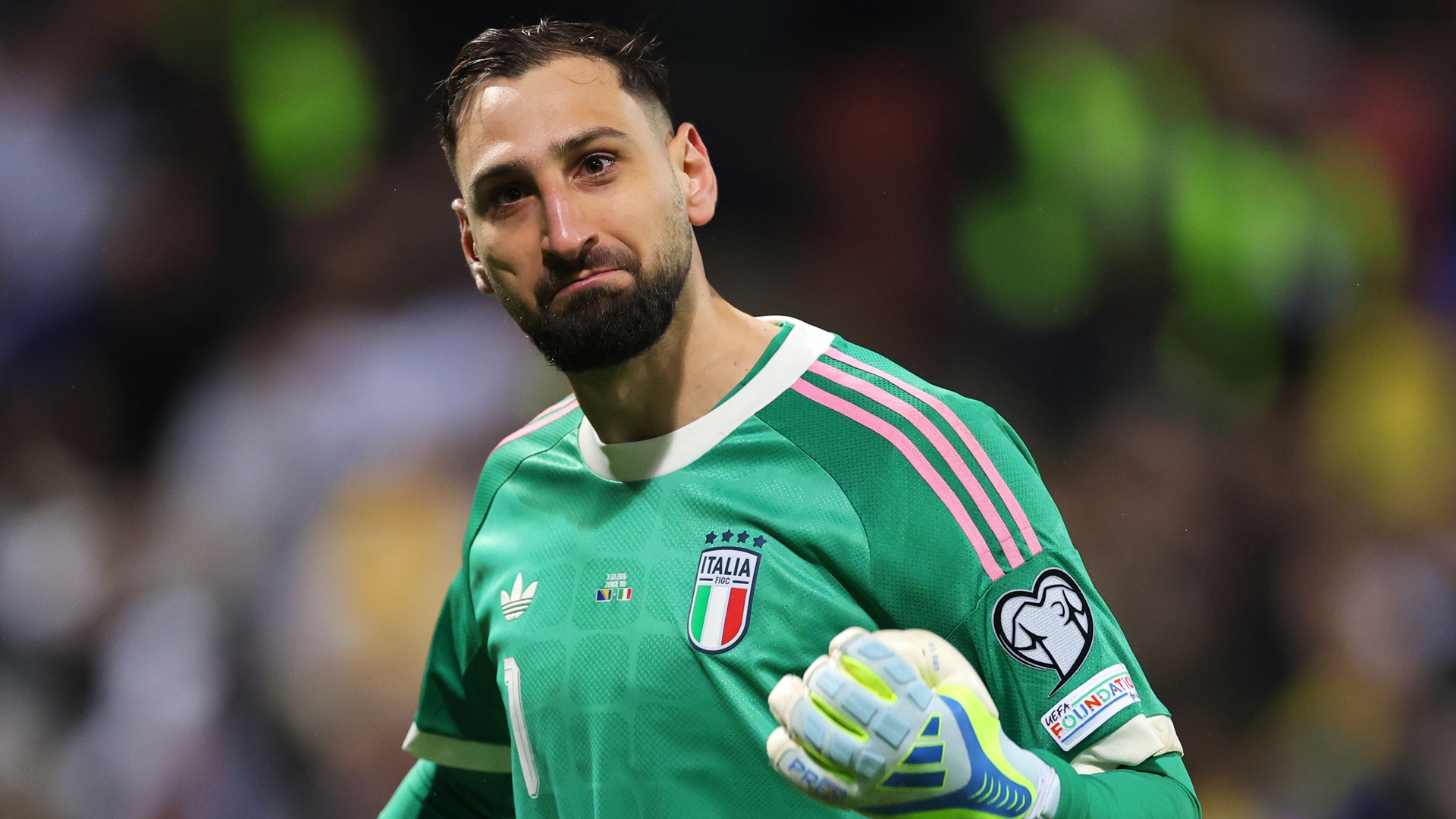 ZENICA, BOSNIA AND HERZEGOVINA - MARCH 31: Gianluigi Donnarumma of Italy reacts during the FIFA World Cup 2026 European Qualifiers KO play-offs match between Bosnia &amp; Herzegovina and Italy at Stadion Bilino Polje on March 31, 2026 in Zenica, Bosnia and Herzegovina. (Photo by Srdjan Stevanovic - UEFA/UEFA via Getty Images)