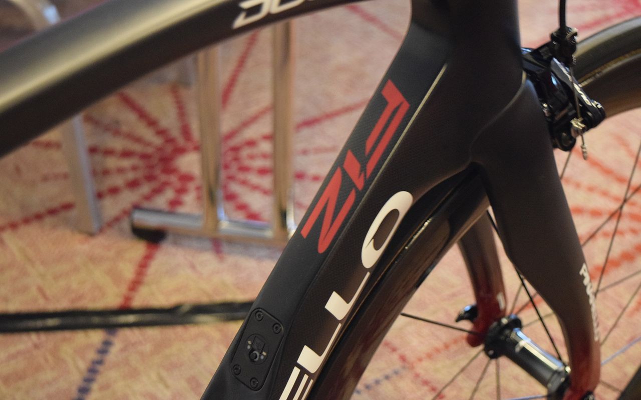 Red F12 decals sit on the down tube of the frame