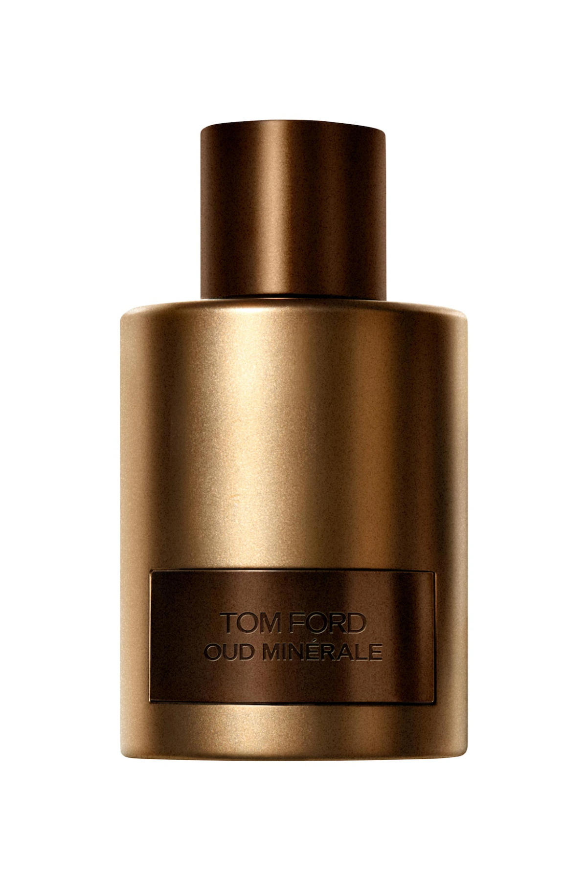 A bottle of Tom Ford Oud Minerale perfume against a white background.