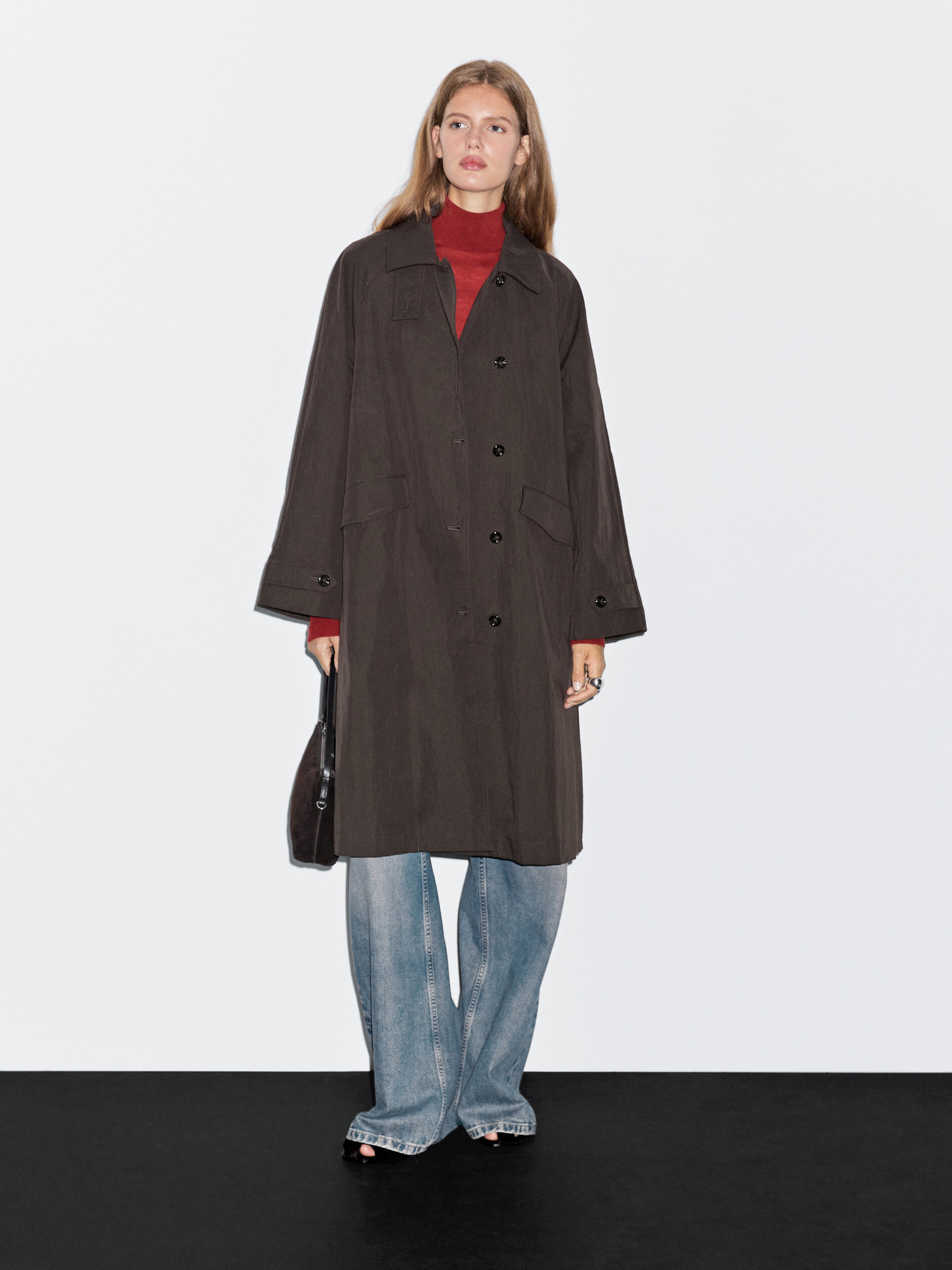 Cotton Blend Trench Coat With Corduroy Detail
