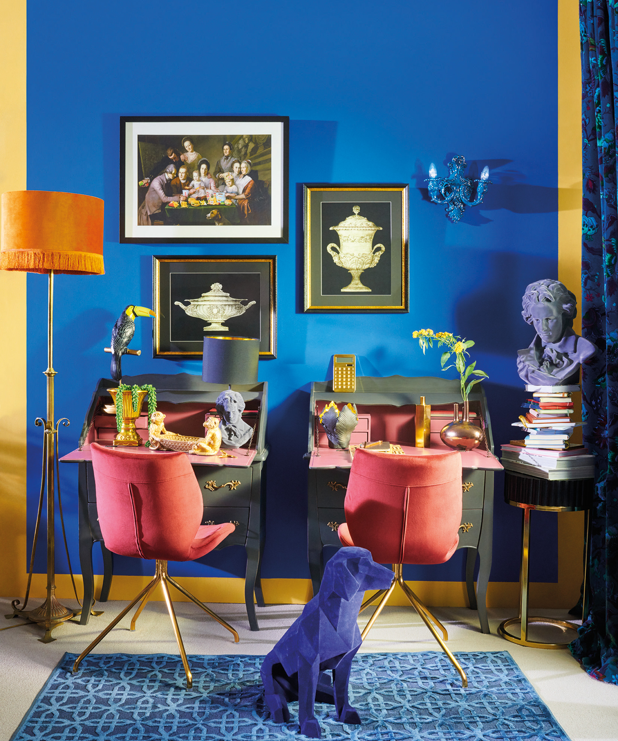 Bright blue and yellow small home office idea by Homesense