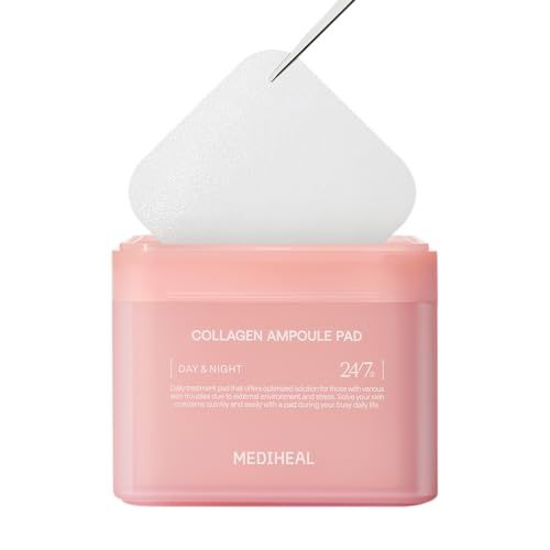 Mediheal Collagen Ampoule Pad – Square Cotton Facial Toner Pads Collagen & Ceramide - Skin Firming & Restore Elasticity - Tighten Wrinkles & Lines - Vegan Eco Silk Pads, 100 Pads