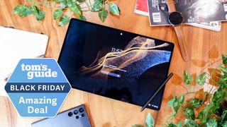 Black Friday tablet deals 2024 badge over a Samsung Galaxy Tab tablet