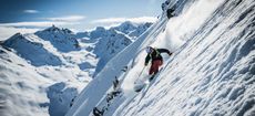 Aurelien Ducroz showing one of his favourite off-piste locations descending to Meribel