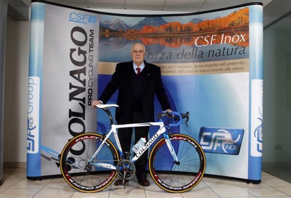 DS Rolando Paterlini with one of the 2011 Colnago-CSF Inox team bikes.