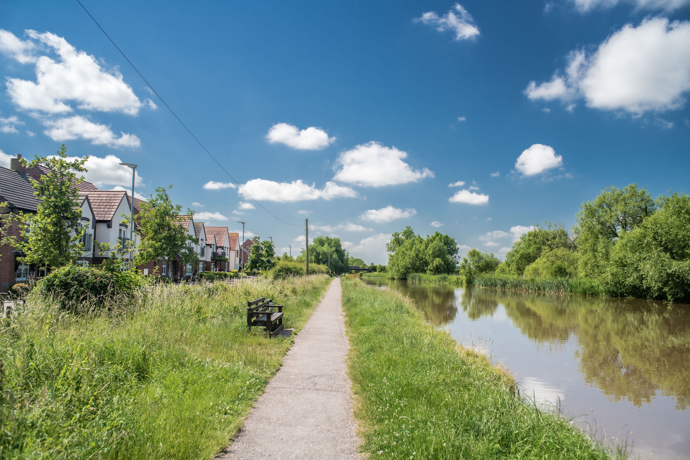 Nantwich Stock Photography Town Housing Estate, Canal, Sunny Day, Shropshire Union Canal, Cheshire.
